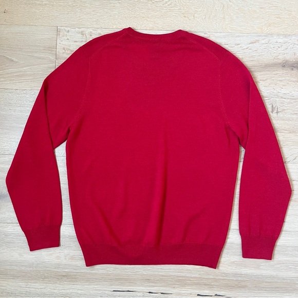 JOS A BANK TRAVELER MERINO WOOL V-NECK FINE KNIT SWEATER BOLD RED Sz L * A4 - Picture 3 of 3